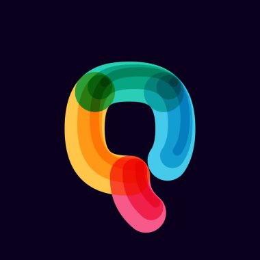 Siyah arkaplanda üst üste binen çizgilerle Q harfi canlı logo.