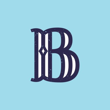 B harfi logosu ve grunge deseni ile serif retro biçimi.