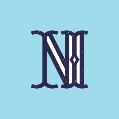 N harfi logo in slab serif retro style with grunge doku.