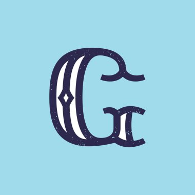Tabaka içinde G harfi logosu grunge desenli serif retro biçimi.