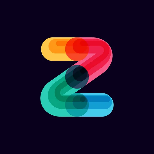 Logotipo vívido de letra Z con líneas superpuestas sobre fondo negro . — Vector de stock