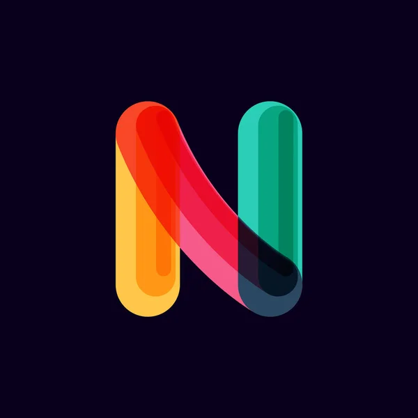 Logotipo vívido de la letra N con líneas superpuestas sobre fondo negro . — Vector de stock
