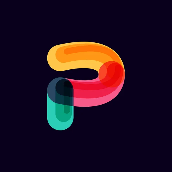 P lettre logo vif avec des lignes qui se chevauchent sur fond noir . — Image vectorielle