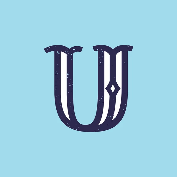 スラブセリフレトロスタイルでU文字のロゴとともにグランジテクスチャ. — ストックベクタ