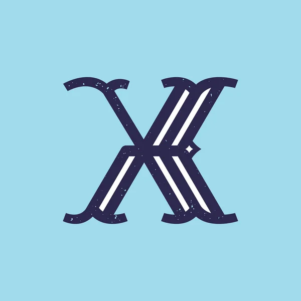 Logo X lettera in lastra serif stile retrò con grunge texture . — Vettoriale Stock