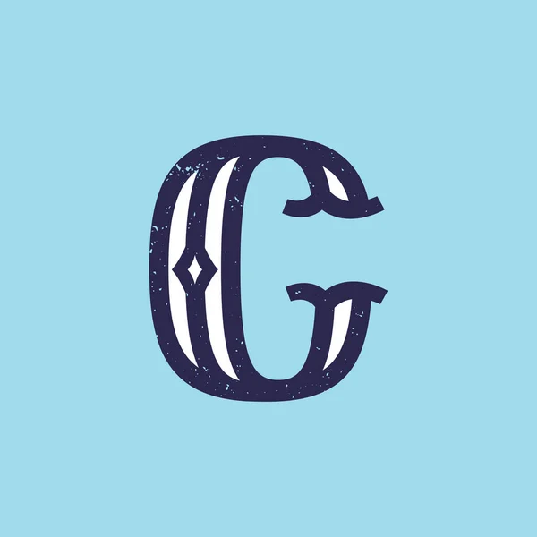 Logotipo de letra C en losa serif estilo retro con textura grunge . — Vector de stock