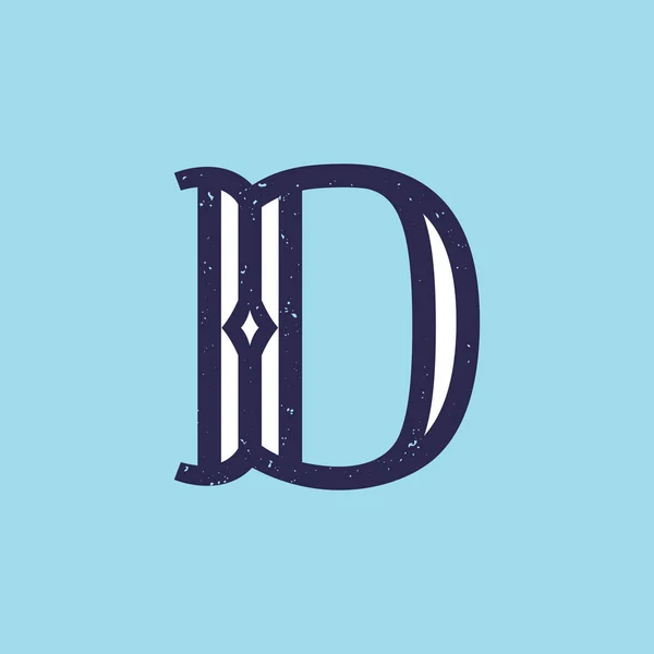 Logotipo da letra D na laje serif estilo retro com textura grunge . —  Vetores de Stock