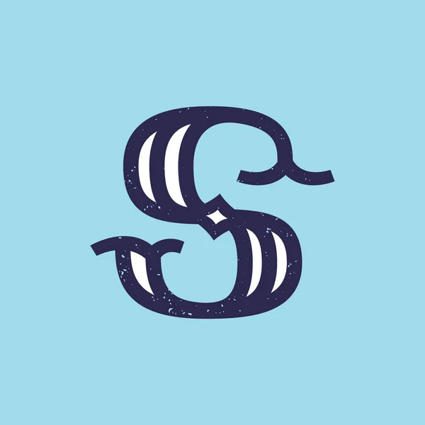 S ตัวอักษรโลโก้ในแผ่นเซริฟสไตล์ย้อนยุคที่มีเนื้อเยื่อกรองจ์ . — ภาพเวกเตอร์สต็อก