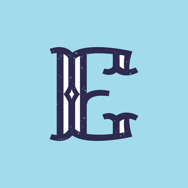E- harf logosu grunge desenli serif retro biçimi. — Stok Vektör