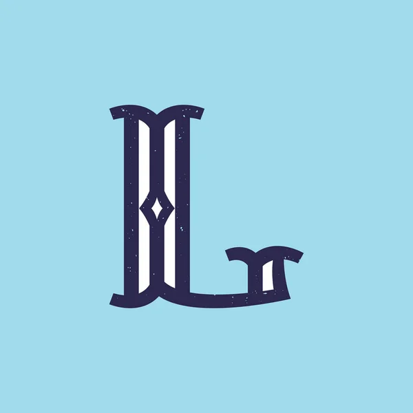 L lettre logo en dalle serif style rétro avec texture grunge . — Image vectorielle