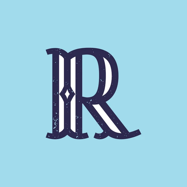 R Letter Logo im Serifen-Retro-Stil mit Grunge-Textur. — Stockvektor