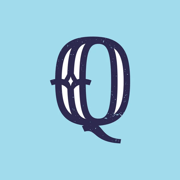 Q letter logo in plak serif retro stijl met grunge textuur. — Stockvector