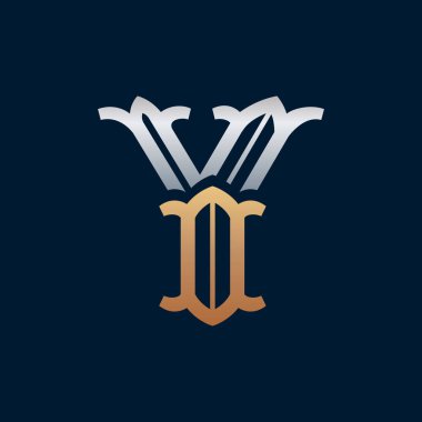 Y harfi altın ve gümüş logo plaka serif retro tarzı.