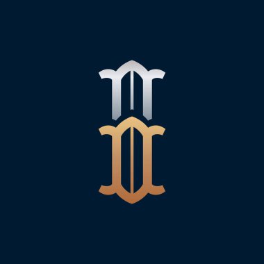 Birinci harf altın ve gümüş logo plaka serif retro tarzı.