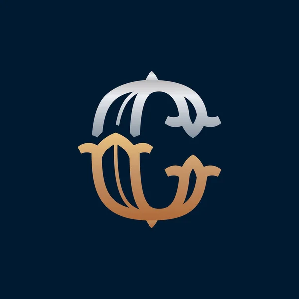 C letra oro y plata logo en losa serif estilo retro . — Vector de stock