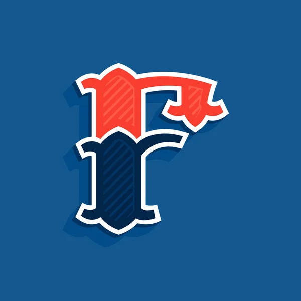 F písmeno logo v klasickém stylu sportovního týmu. — Stockový vektor