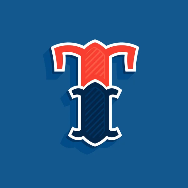 T letter logo in klassieke sport team stijl. — Stockvector