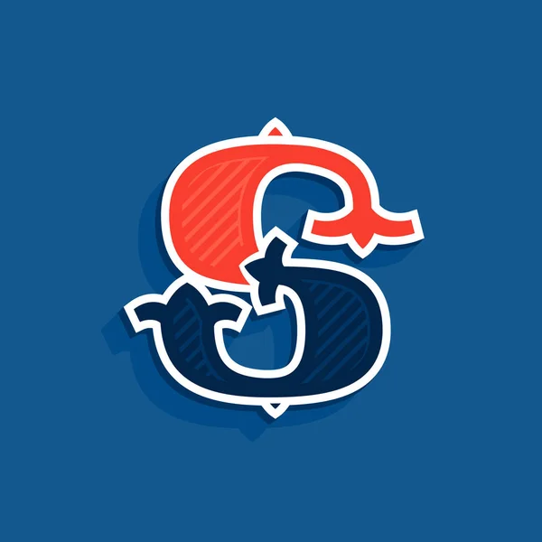 S litera logo w klasycznym stylu drużyny sportowej. — Wektor stockowy