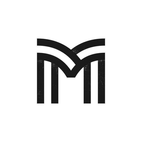Логотип буквы М, образованный двумя параллельными строками с шумовой текстурой . — стоковый вектор