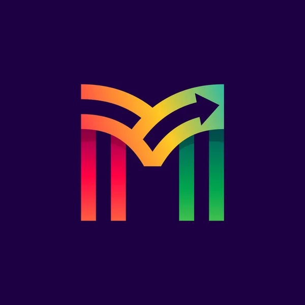 Letra M logotipo com seta para dentro . —  Vetores de Stock
