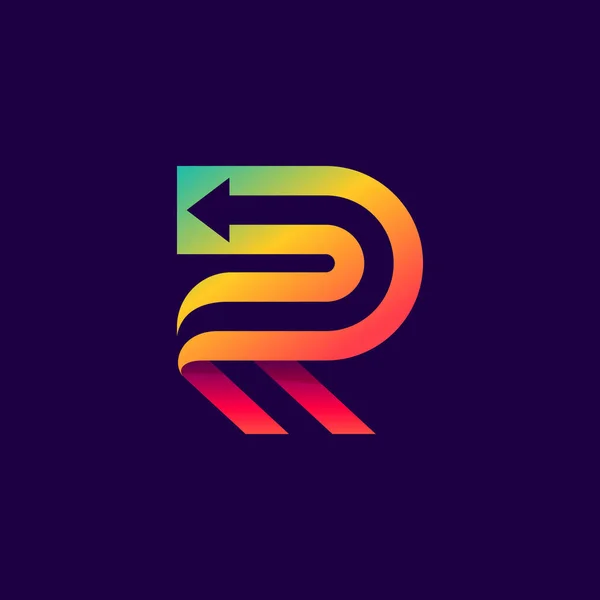 Bokstav R logotyp med pil inuti. — Stock vektor