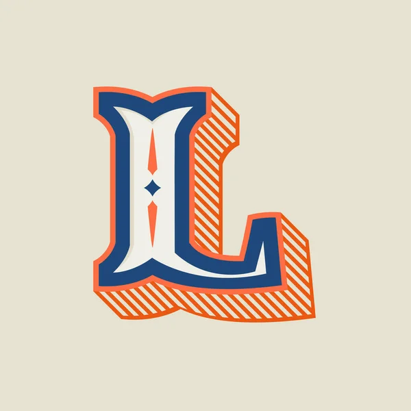 Логотип буквы L в винтажном западном стиле с полосатой тенью . — стоковый вектор