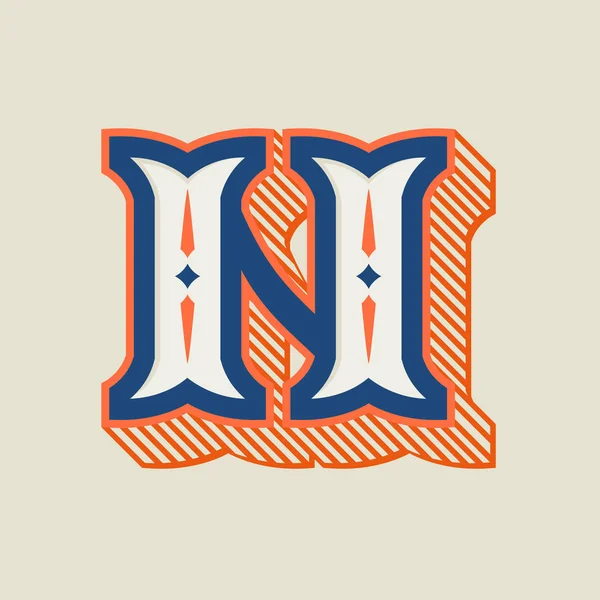 N litera logo w vintage stylu zachodnim z paski cień. — Wektor stockowy