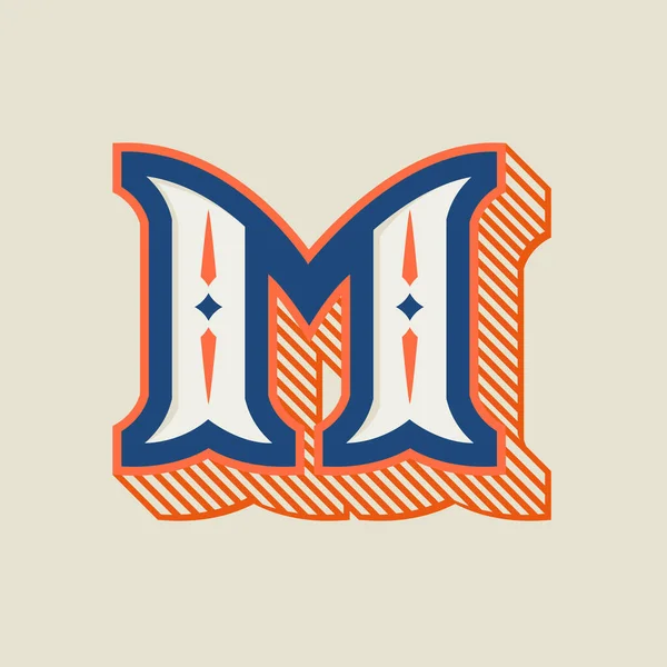 Logotipo de letra M en estilo occidental vintage con sombra rayada . — Vector de stock