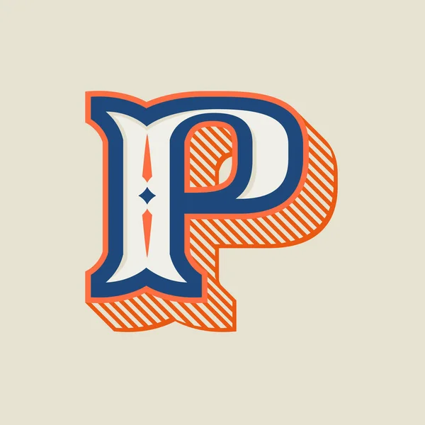 P bokstav logotyp i vintage västerländsk stil med randig skugga. — Stock vektor