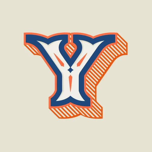 Y letter logo in vintage western style with striped shadow. — 스톡 벡터