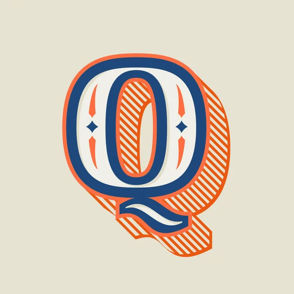 Q letter logo in vintage western style with striped shadow. — Stock Vector