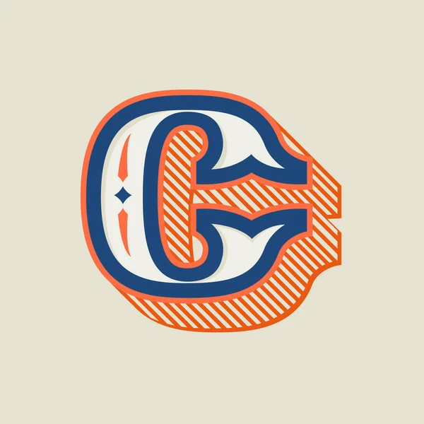 Логотип буквы С в винтажном западном стиле с полосатой тенью . — стоковый вектор