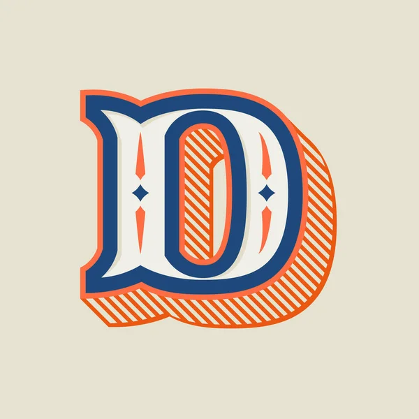 D betű logó vintage nyugati stílusban csíkos árnyékkal. — Stock Vector