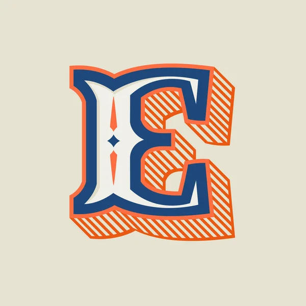 E lettera logo in stile occidentale vintage con ombra rigata . — Vettoriale Stock