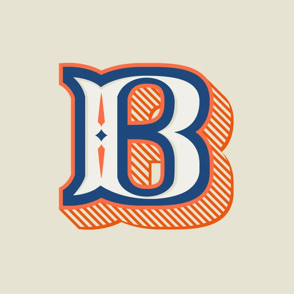 Логотип буквы B в винтажном западном стиле с полосатой тенью . — стоковый вектор