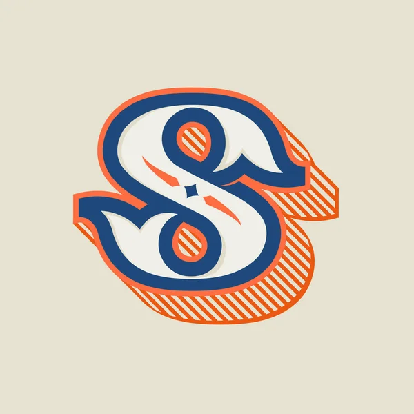 Logo lettera S in stile western vintage con ombra rigata . — Vettoriale Stock