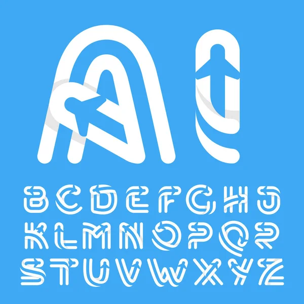 Letras del alfabeto con avión y aerolínea dentro . — Vector de stock