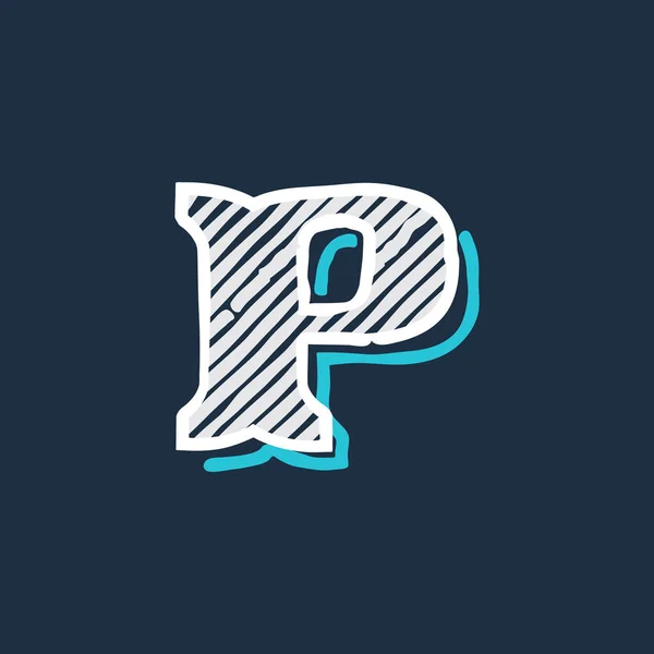 P letter logo hand drawn in victorian style with hatching and li — Stock Vector