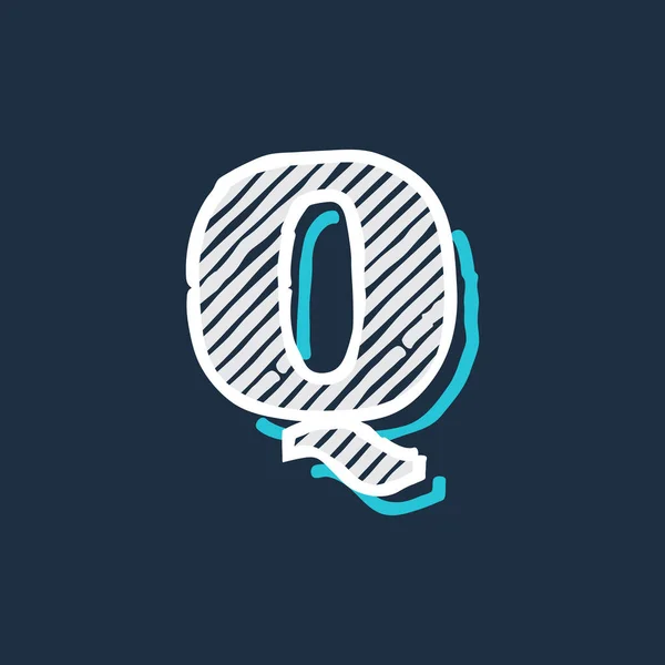 Q letter logo hand drawn in victorian style with hatching and li — 스톡 벡터