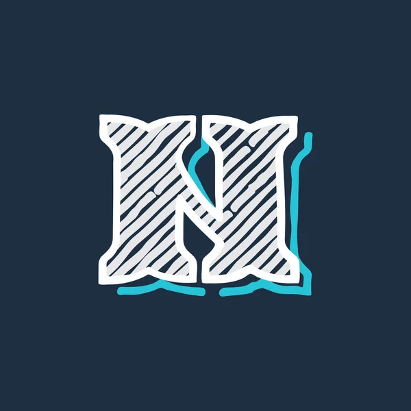 N буква логотип рука нарисована в викторианском стиле с штриховкой и ли — стоковый вектор