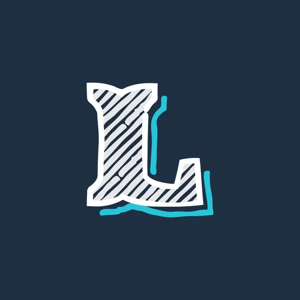 L letter logo hand drawn in victorian style with hatching and li — Stock Vector