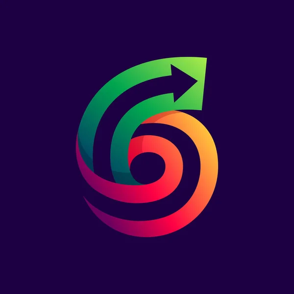 Number six logo with arrow inside. — 스톡 벡터