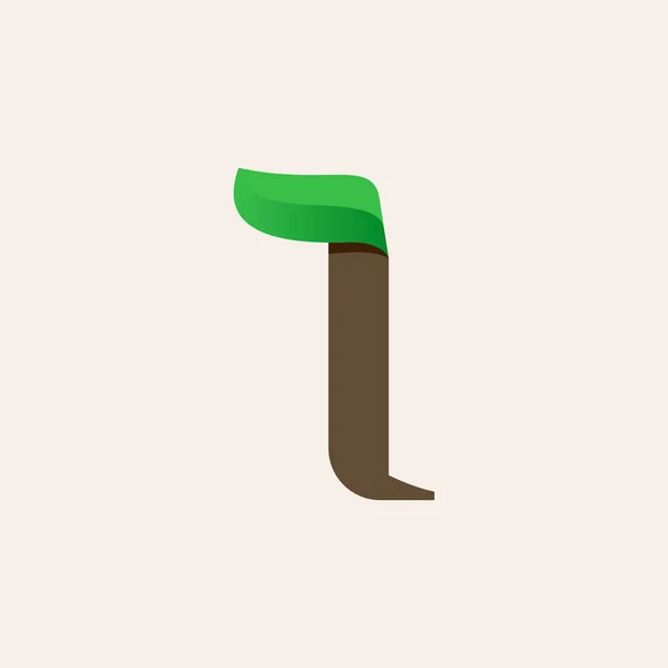 Ecology I serif letter logo with green leaf. — 스톡 벡터