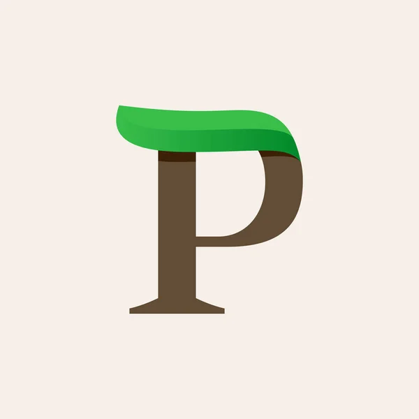 Ökológia P serif betű logó zöld levéllel. — Stock Vector