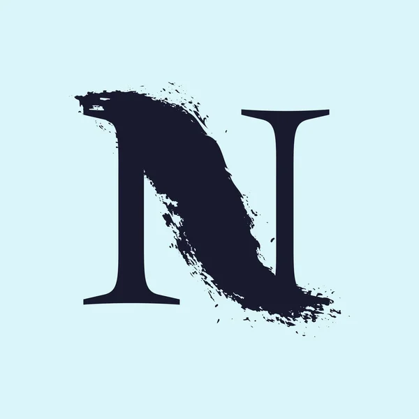 N letter logo. Custom serif style lettering with hand drawn brush stroke. — Stock Vector