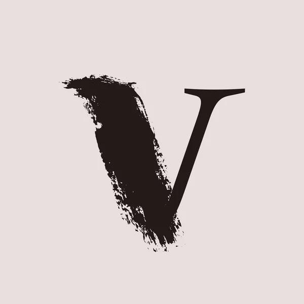 V letter logo. Custom serif stijl belettering met de hand getrokken penseelstreek. — Stockvector