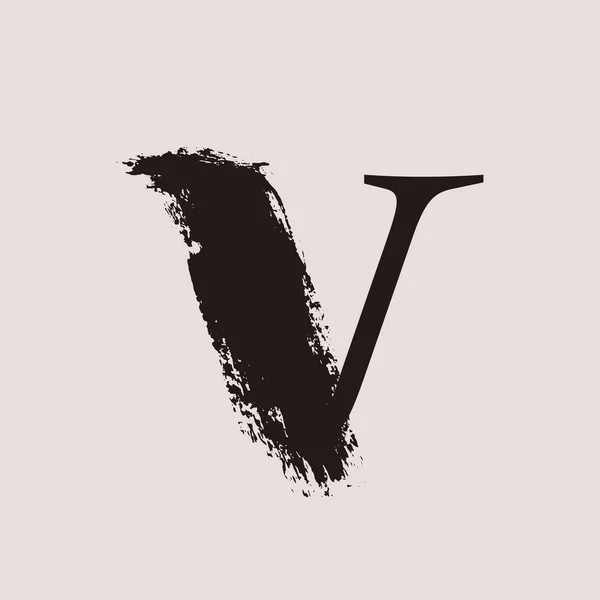 V Buchstabe Logo. benutzerdefinierte Serifenschrift mit handgezeichnetem Pinselstrich. — Stockvektor