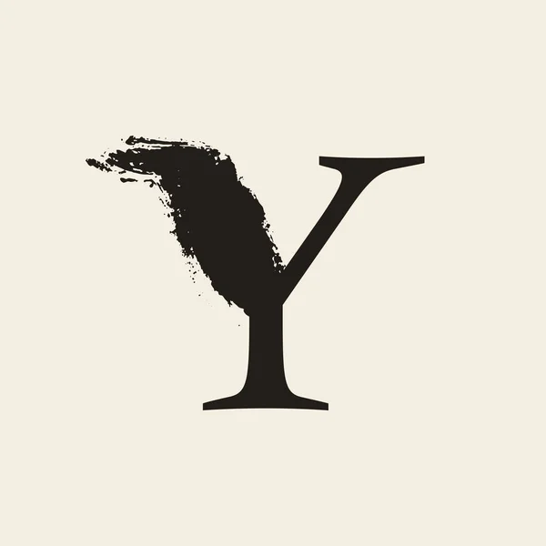 Y字ロゴ。手描きブラシストロークとカスタムセリフスタイルのレタリング. — ストックベクタ