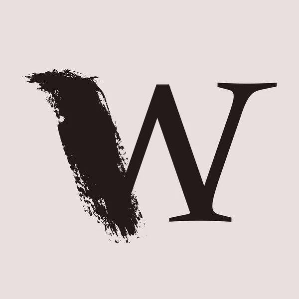 W letter logo. Custom serif stijl belettering met de hand getrokken penseelstreek. — Stockvector