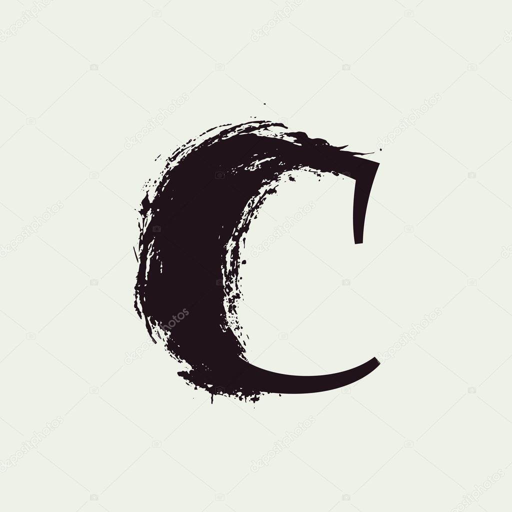 C letter logo. Custom serif style lettering with hand drawn brush stroke.